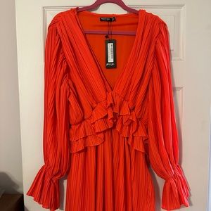 NWT Nasty Gal Orange Frill dress | UK 16, US 12